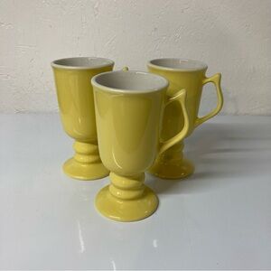 Set of 3 Hall 1273 Pastel Yellow Pedestal Irish Coffee Mugs Cups made in the USA